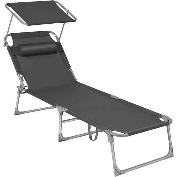 Összecsukható napozóágy napellenzővel 53 x 193 x 29,5 cm, 150 kg-ig terhelhető, sötétszürke