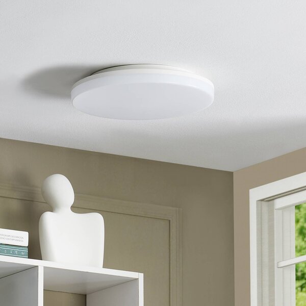 PRIOS Prios LED mennyezeti lámpa Artin, Ø 28 cm, fehér, CCT, IP65, Fehér / opál, Fürdőszoba, Műanyag, Modern