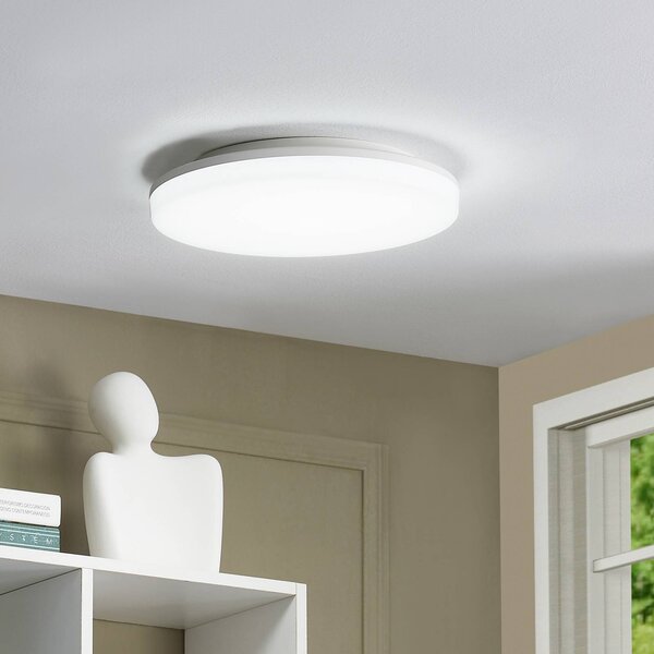 PRIOS Prios LED mennyezeti lámpa Artin, Ø 28 cm, fehér, CCT, IP65, Fehér / opál, Fürdőszoba, Műanyag, Modern