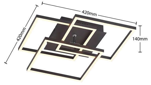Lindby LED mennyezeti lámpa Quiana, CCT, szögletes, fekete, 42cm, dimmelhető, Fekete, Nappali / Étkező, Alumínium, Modern