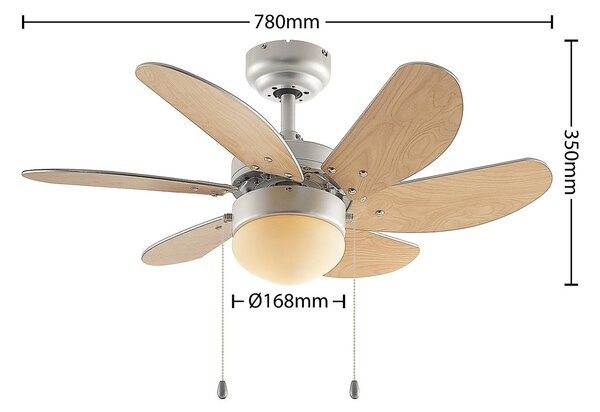 Lindby mennyezeti ventilátor világítással Minja, ezüst, csendes, 78cm, Alu / szürke / cink, Nappali / Étkező, fém, Modern