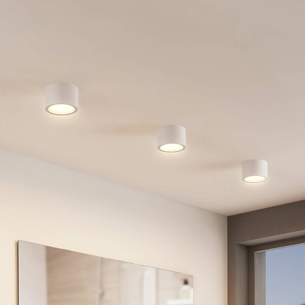 Arcchio Downlight Nieva, GX53, fehér, kerek, Ø 10cm, fém, dimmelhető, Fehér / opál, Folyosó, Alumínium, Modern