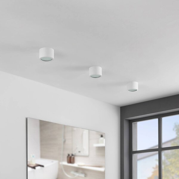 Arcchio Downlight Nieva, GX53, fehér, kerek, Ø 10cm, fém, dimmelhető, Fehér / opál, Folyosó, Alumínium, Modern