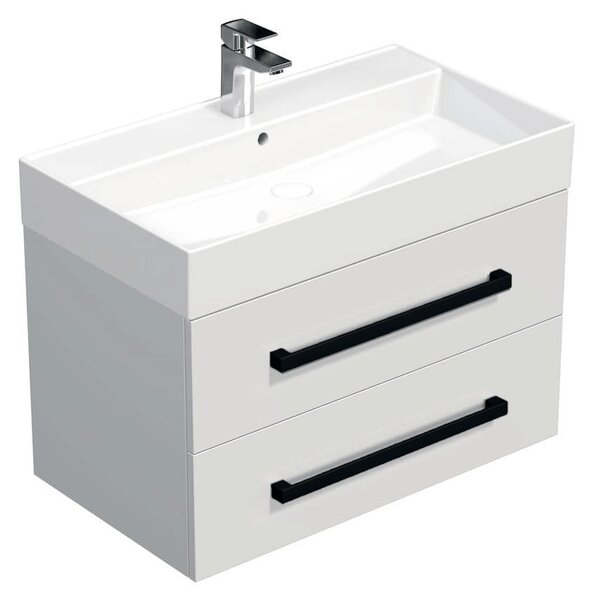 Fürdőszobaszekrény fekete fogantyúval és mosdókagylóval SAT Cube Way 80x47,5x46 cm fehér fényes CUBE46C802BISAT