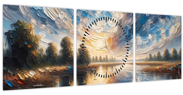 Kép - Napfestmény a víz felett (órával) (90x30 cm)