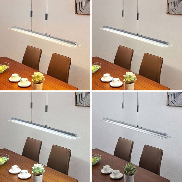 Lindby LED függőlámpa Sladja, króm, üveg, érintésvezérlésű dimmerrel, dimmelhető, Króm / ezüst, Nappali / Étkező, Üveg, Modern