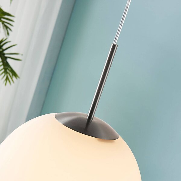 Lindby függőlámpa Marike, Ø 30 cm, fehér, üveg, gömb, E27, dimmelhető, Fehér / opál, Nappali / Étkező, Üveg, Modern