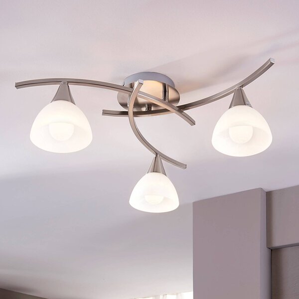 Lindby mennyezeti lámpa Della, nikkel, Ø 58 cm, 3 lámpás, E14, dimmelhető, Alu / szürke / cink, Nappali / Étkező, Üveg, Modern