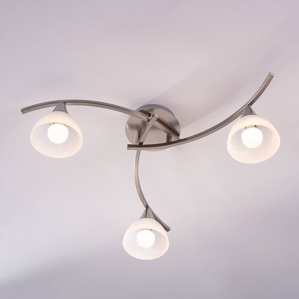 Lindby mennyezeti lámpa Della, nikkel, Ø 58 cm, 3 lámpás, E14, dimmelhető, Alu / szürke / cink, Nappali / Étkező, Üveg, Modern