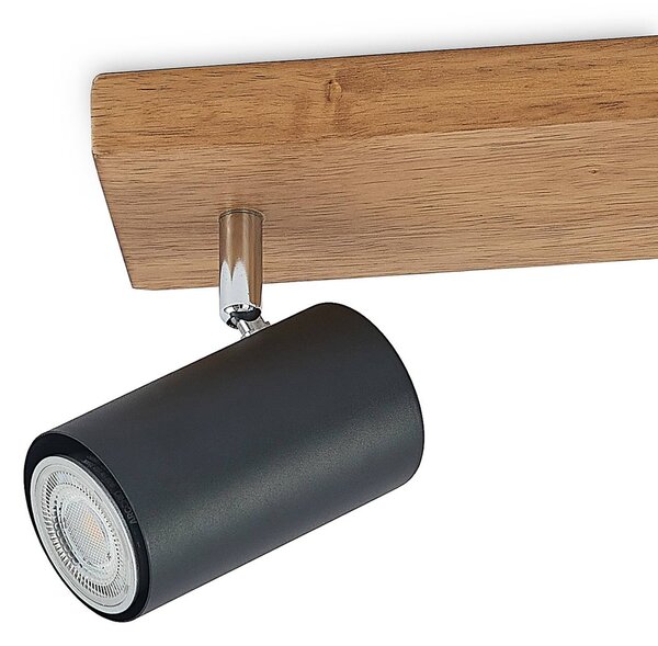 Lindby Maniva mennyezeti spotlámpa, 44cm, 3 lámpás, fekete, GU10, dimmelhető, Világos fa, Nappali / Étkező, fém, Modern