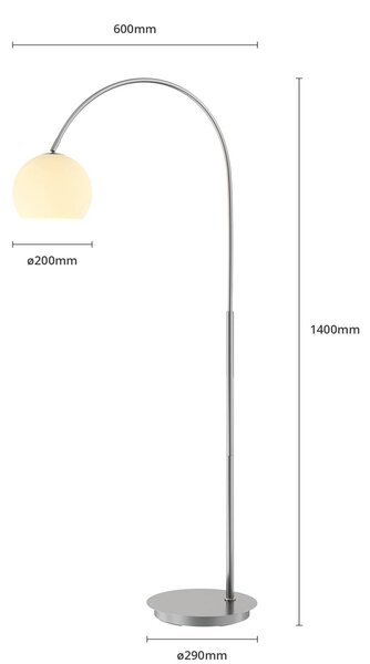 Lindby Ívlámpa Cynthia, nikkel színű, üveg, 140 cm, E27, Alu / szürke / cink, Nappali / Étkező, Üveg, Modern