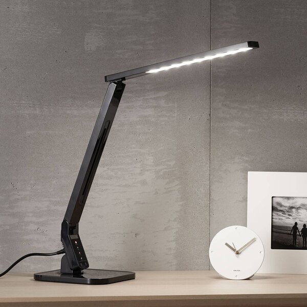 Lindby LED asztali lámpa Eleni, fekete, CCT, dimmelhető, dimmelhető, Fekete, Dolgozószoba / Iroda, Műanyag, Modern