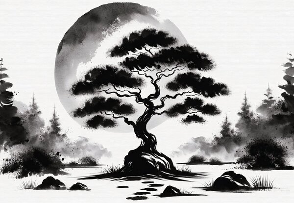 Fotótapéta - Fekete-fehér bonsai (147x102 cm)