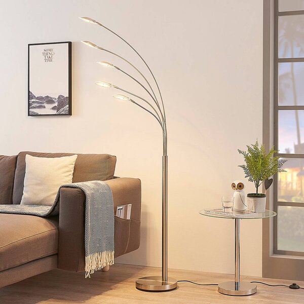Lindby Anea LED álló világítás, 179 cm, 5 izzós, nikkel színű, Alu / szürke / cink, Nappali / Étkező, fém, Modern