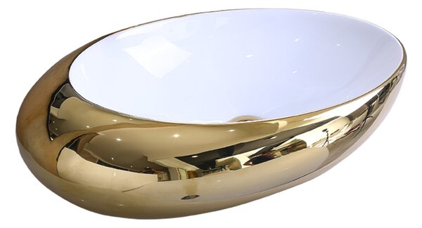 HD Lia 49 cm széles pultra ültethető fényes arany-fehér porcelán mosdótál