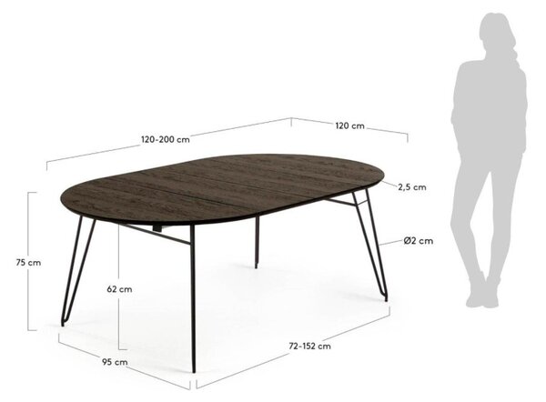 Kerek bővíthető étkezőasztal kőrisfa dekoros asztallappal ø 120 cm Norfort – Kave Home