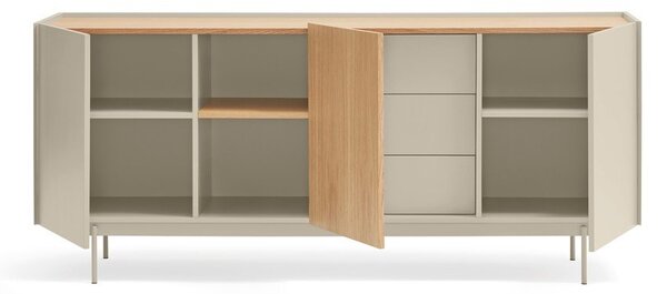 Bézs-natúr színű alacsony komód tölgyfa dekorral 180x78 cm Otto – Teulat