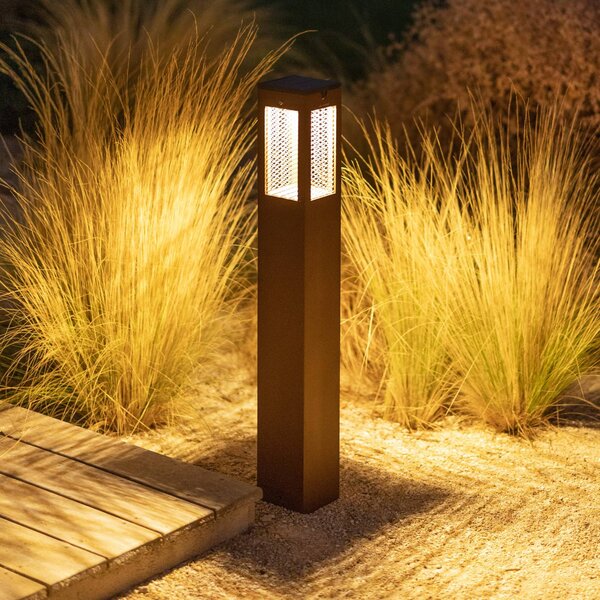 Les Jardins LED-es napelemes útvilágítás Tradition Sensor Corten 90cm, dimmelhető, Barna / rozsda, Alumínium, Modern