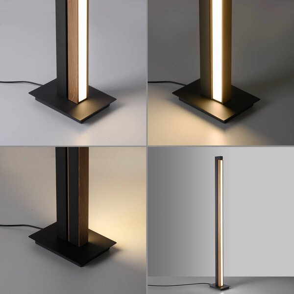PURE LED állólámpa Lines, fekete, fa, távirányítóval, 140 cm, dimmelhető, Világos fa, Nappali / Étkező, Fa