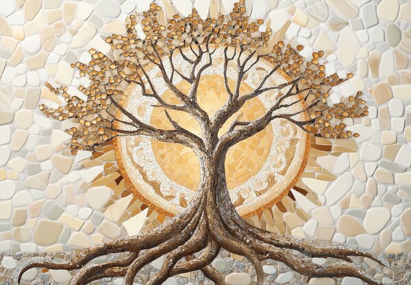 Fotótapéta - Arany életfa mozaikban (147x102 cm)