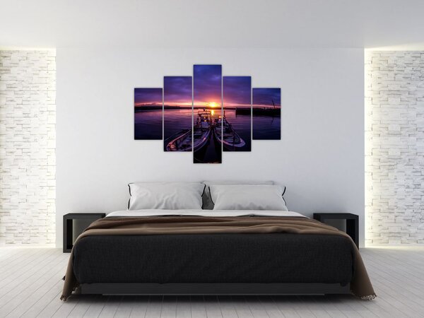 Egy halászhajók képe egy kikötőben (150x105 cm)