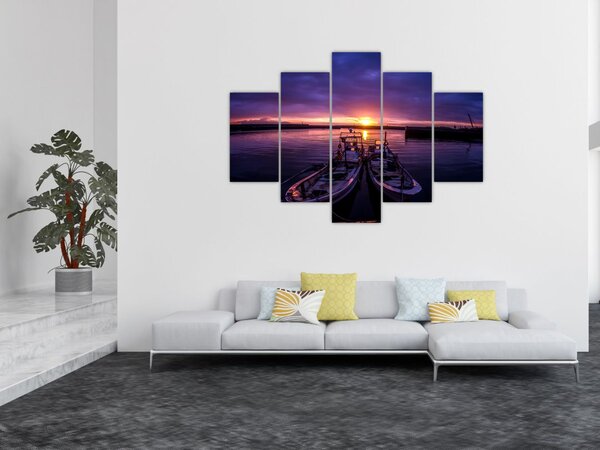 Egy halászhajók képe egy kikötőben (150x105 cm)