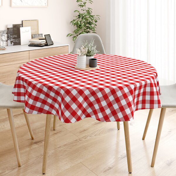 Goldea kanafas pamut asztalterítő - nagy piros-fehér kockás - kör alakú Ø 140 cm