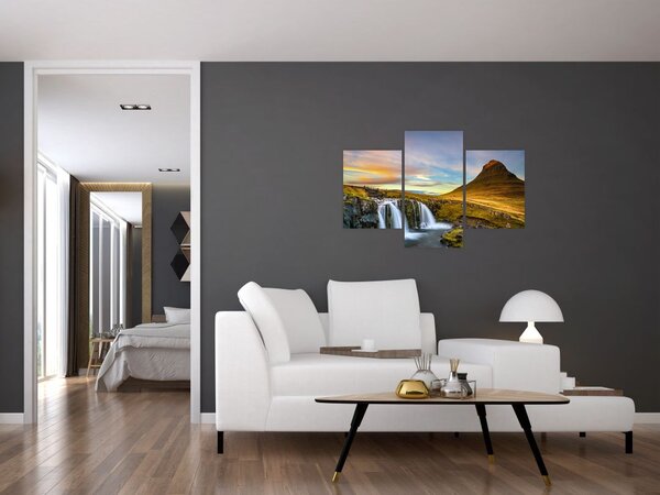 Kép a hegyekről és vízesésekről Izlandon (90x60 cm)