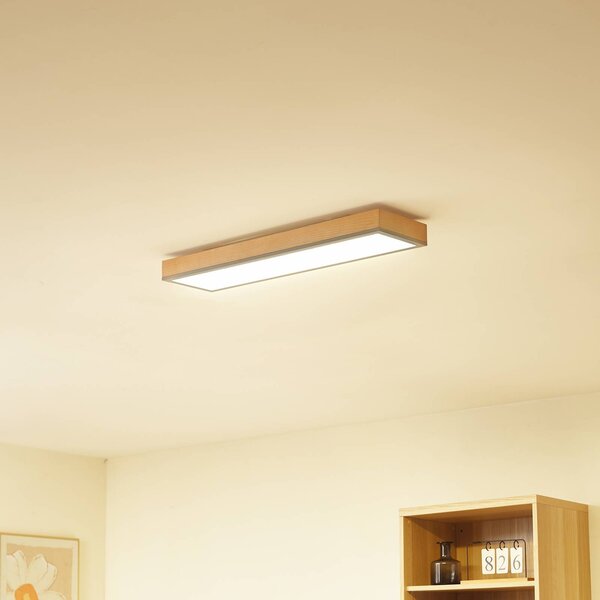 Lindby Laviona LED mennyezeti lámpa, hosszú, 80 cm, Világos fa, Nappali / Étkező, Fa, Modern