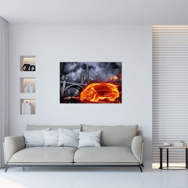 Lángoló autó képe (90x60 cm)