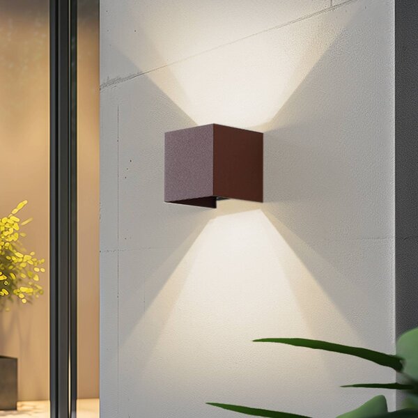 Lindby Smart LED kültéri falilámpa, Dara, rozsdás, szögletes, CCT RGB, Tuya, dimmelhető, Barna / rozsda, Műanyag, Modern