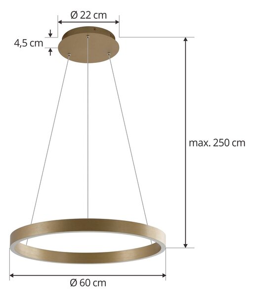 Lucande Smart LED-es függőlámpa Yonam, arany, 1-lámpás, Tuya, dimmelhető, Sárgaréz / arany, Nappali / Étkező, Alumínium, Modern