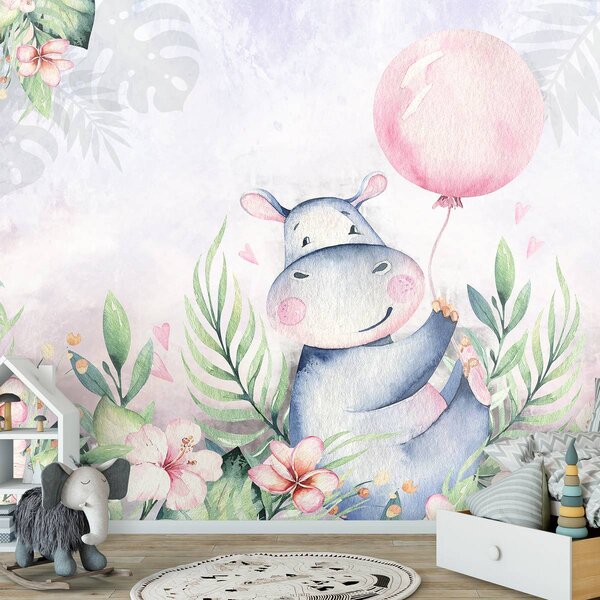 Fotótapéta - Víziló a növények közepén (152,5x104 cm)