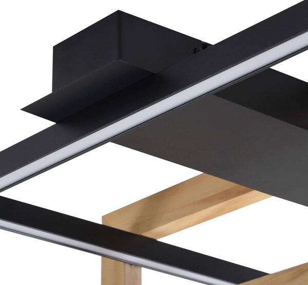 Lindby LED-es mennyezeti lámpa Holamu, 46cm, fekete, fa, fém, Fekete, Nappali / Étkező, Alumínium, Modern