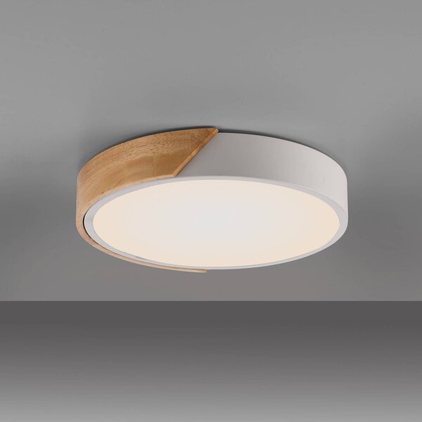 JUST LIGHT. GmbH Bila LED mennyezeti lámpa, fehér, Ø 32 cm, fa, Világos fa, Nappali / Étkező, Fa