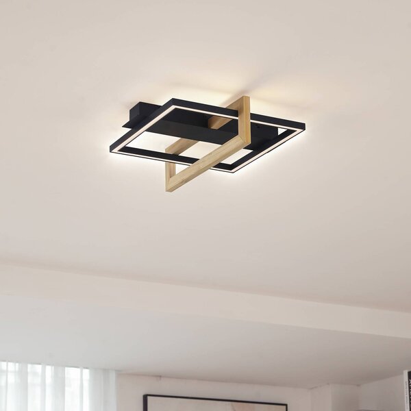 Lindby LED-es mennyezeti lámpa Holamu, 46cm, fekete, fa, fém, Fekete, Nappali / Étkező, Alumínium, Modern