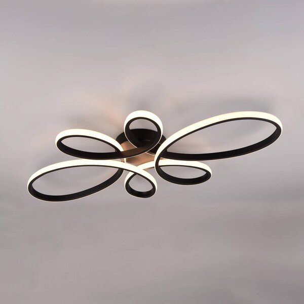 Trio Lighting Fly LED mennyezeti lámpa, matt fekete, 3.000 K, 83 cm x 45 cm, dimmelhető, Fekete, Nappali / Étkező, fém, Modern