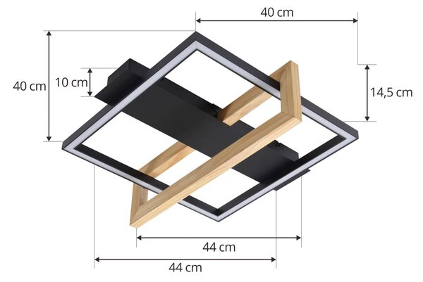 Lindby LED-es mennyezeti lámpa Holamu, 46cm, fekete, fa, fém, Fekete, Nappali / Étkező, Alumínium, Modern