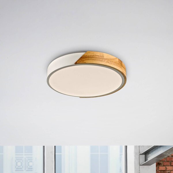 JUST LIGHT. GmbH Bila LED mennyezeti lámpa, fehér, Ø 32 cm, fa, Világos fa, Nappali / Étkező, Fa