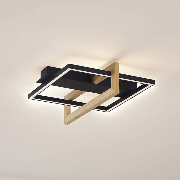 Lindby LED-es mennyezeti lámpa Holamu, 46cm, fekete, fa, fém, Fekete, Nappali / Étkező, Alumínium, Modern