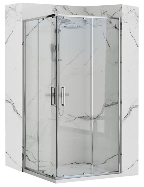 Rea Punto zuhanykabin tolóajtóval 80x80 cm, króm profil, átlátszó üveg, REA-K0863