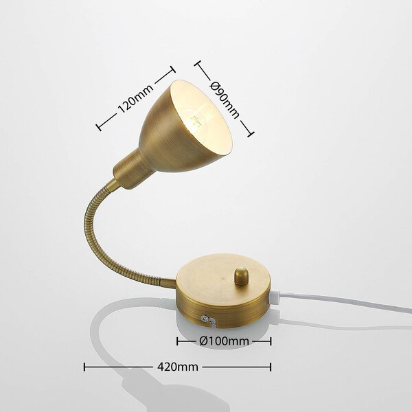 Lindby fali lámpa Amrei, antik sárgaréz, 42 cm, dugós, fényerőszabályzóval,, dimmelhető, Bronz / antik sárgaréz, Nappali / Étkező, fém, Antik