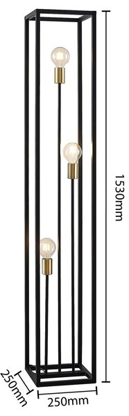 Lindby állólámpa Tiliane, fekete, fém, 3 lámpás, 153cm, Fekete, Nappali / Étkező, fém, Modern