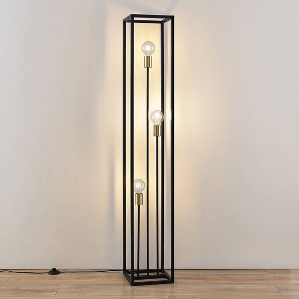 Lindby állólámpa Tiliane, fekete, fém, 3 lámpás, 153cm, Fekete, Nappali / Étkező, fém, Modern
