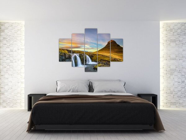 Kép a hegyekről és vízesésekről Izlandon (150x105 cm)