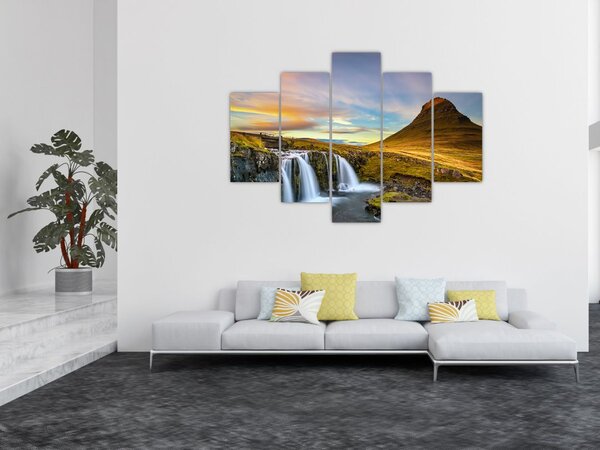 Kép a hegyekről és vízesésekről Izlandon (150x105 cm)