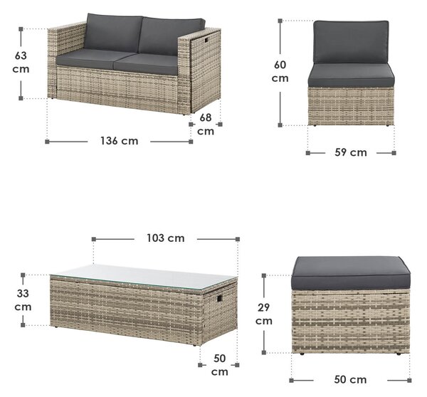 Juskys Salou rattan kerti bútor szett - szürke
