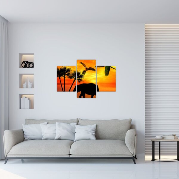 Kép - papagájok és elefántok (90x60 cm)