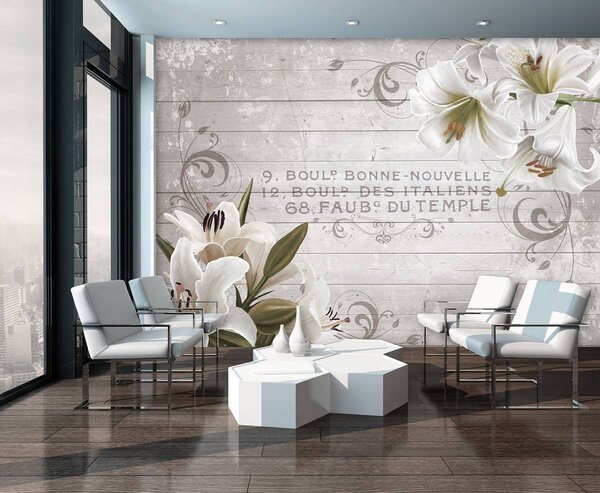 Fotótapéta - Fehér liliom fa táblák (152,5x104 cm)