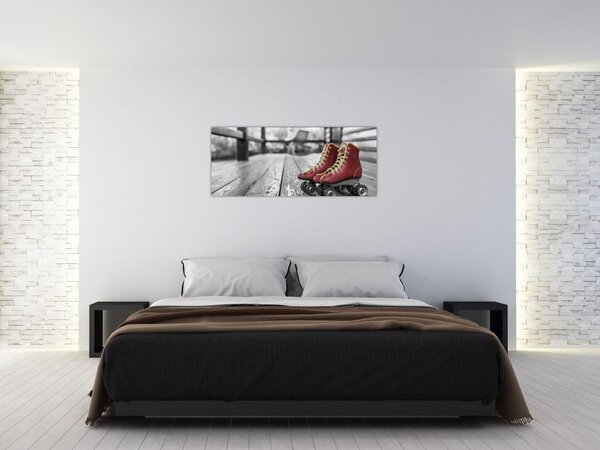 Egy piros régi görgős cipő képe (120x50 cm)